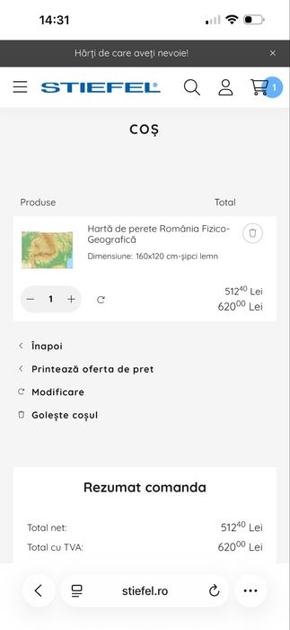 Harta Romaniei fizico-geografica, STIEFEL, 160x120