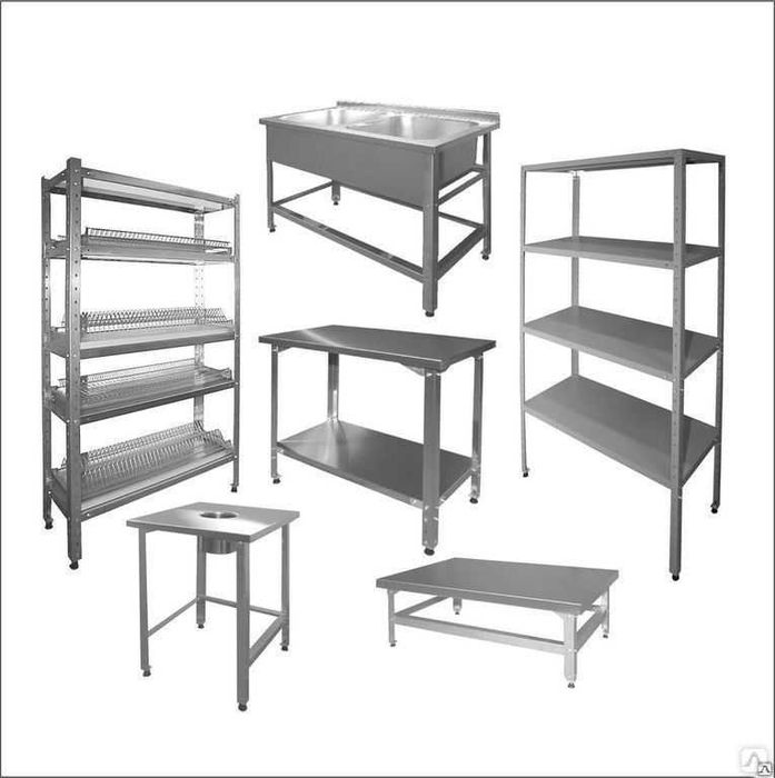 Нержавейкадан Ресторан, ошхона кафелар учун стол, мойка, стеллаж