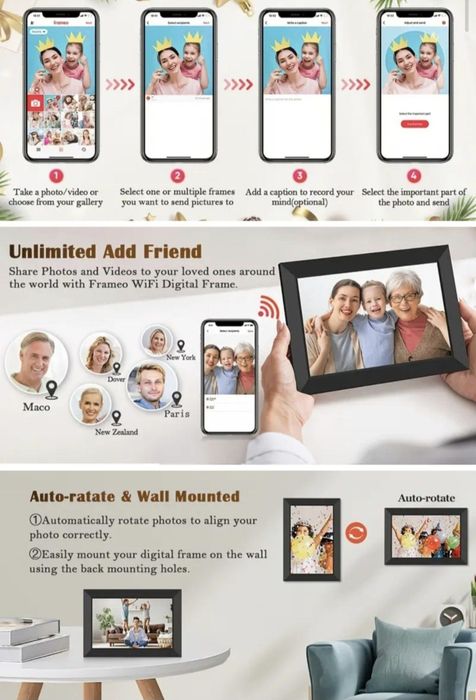 Smart Цифрова фоторамка WiFi 10,1-инчова 1280x800 32GB Uhale APP