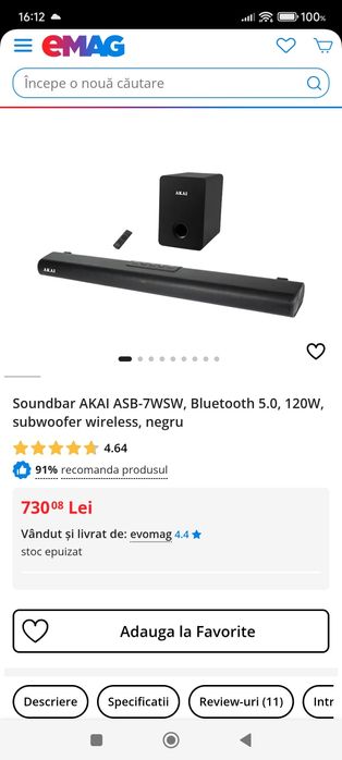 Vând soundbar Akai 2.1