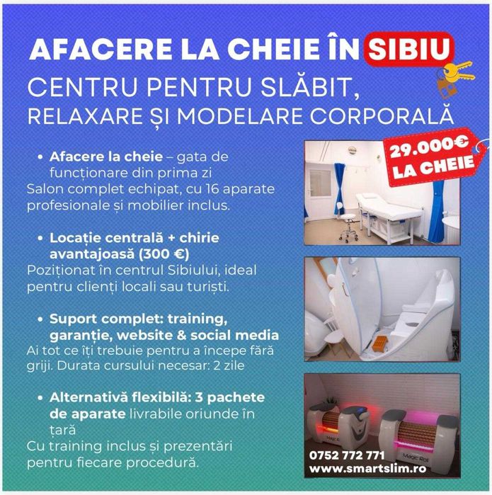 Afacere la cheie Sibiu | Salon estetic complet echipat | Criolipoliză, EMS, remodelare corporală, slăbire, radiofrecvență