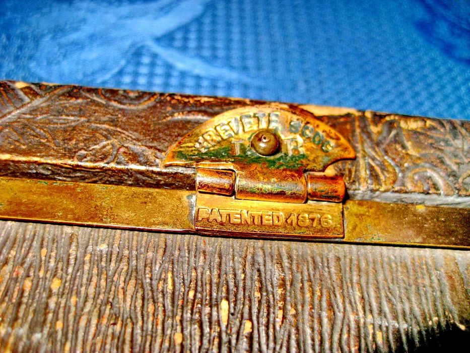 B119-I-Oglinda Triptic Franta Patent 1876 Rama Dronze D`ore.
