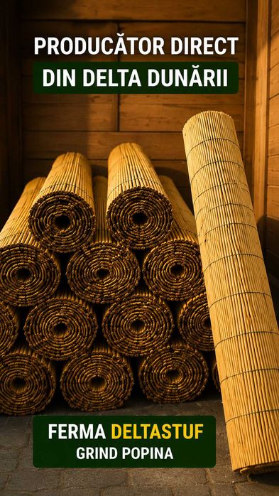 Vindem Rulouri gard stuf natural pentru gard, terasa, curte, balcon, umbrire | Role 6 metri | Si stuf pt acoperis | Producator direct Delta Dunarii