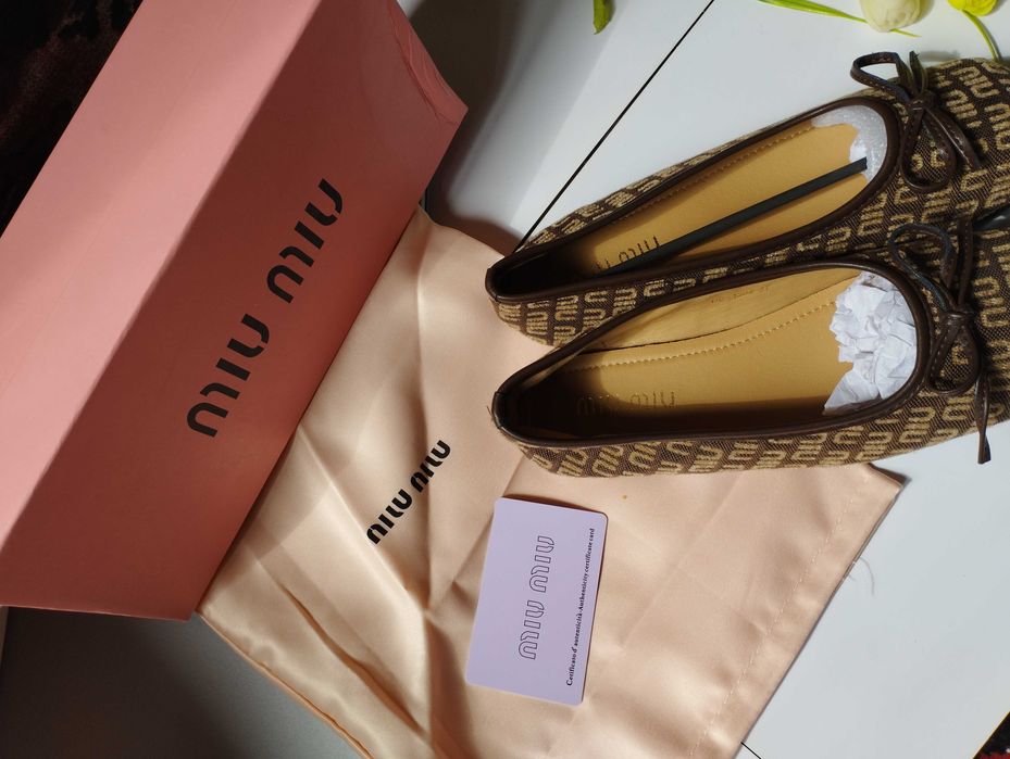 Балетки макасины туфли лоферы женские коричневые Miu Miu