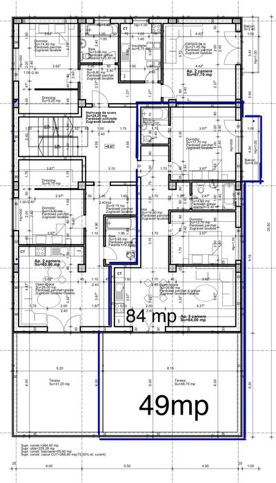 Apartamnet 3 camere 84mp + terasa 50 mp  baba novac primo constanta