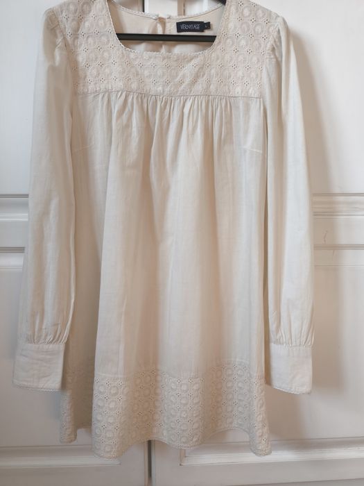 Rochie vintage cu mânecă lungă, alb/crem, de la Vernissage, mărimea L