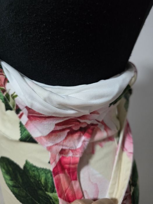 Rochie midi cu corset, model D&G, imprimeu trandafiri din bumbac