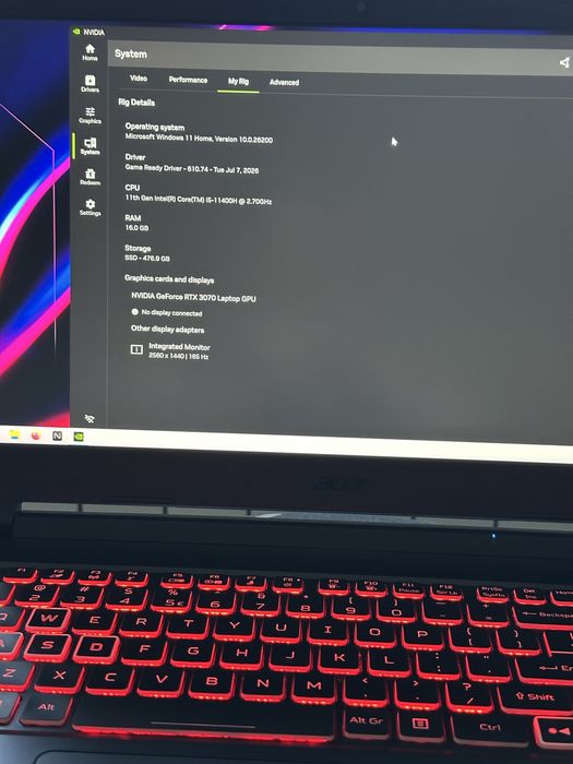 Laptop Gaming Acer Nitro 5 | Ecran 2K (165Hz) | RTX 3070 8GB | i5-11400H | 16GB RAM | SSD 512GB