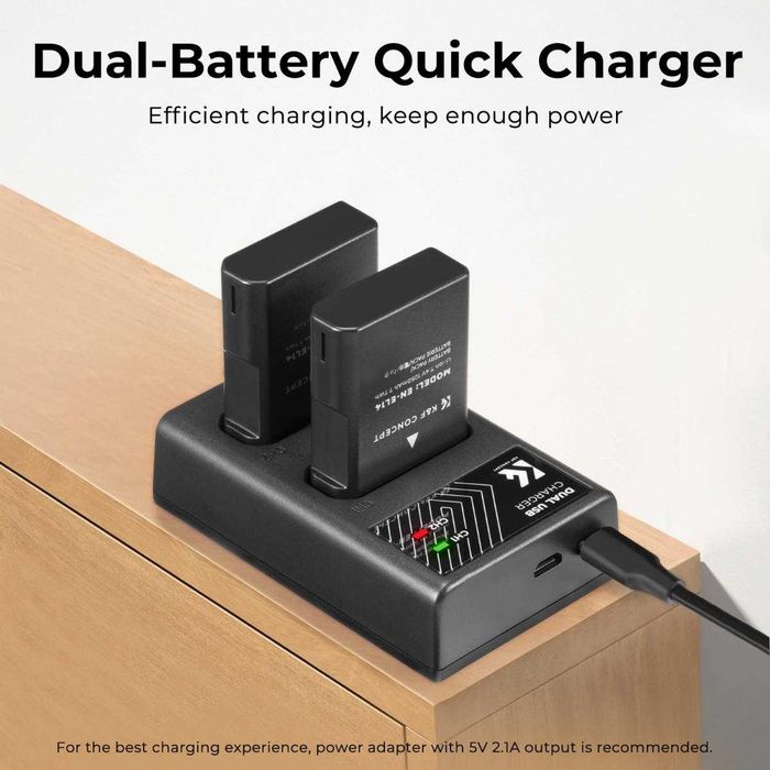 Комплект 2 батерии EN-EL14 + зарядно K&F Concept