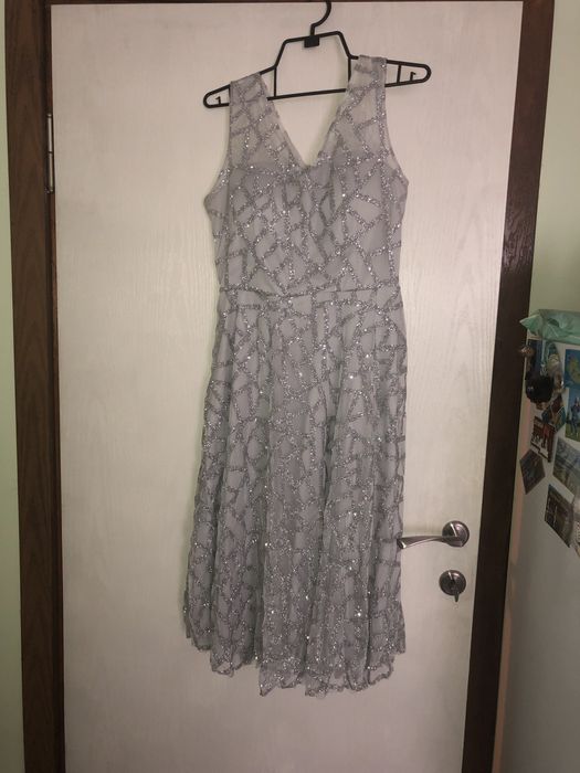Сребриста рокля с блясък L размер
