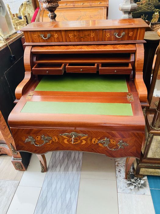 Secretaire Vintage Lemn Intarsii Bronz Antic Comoda