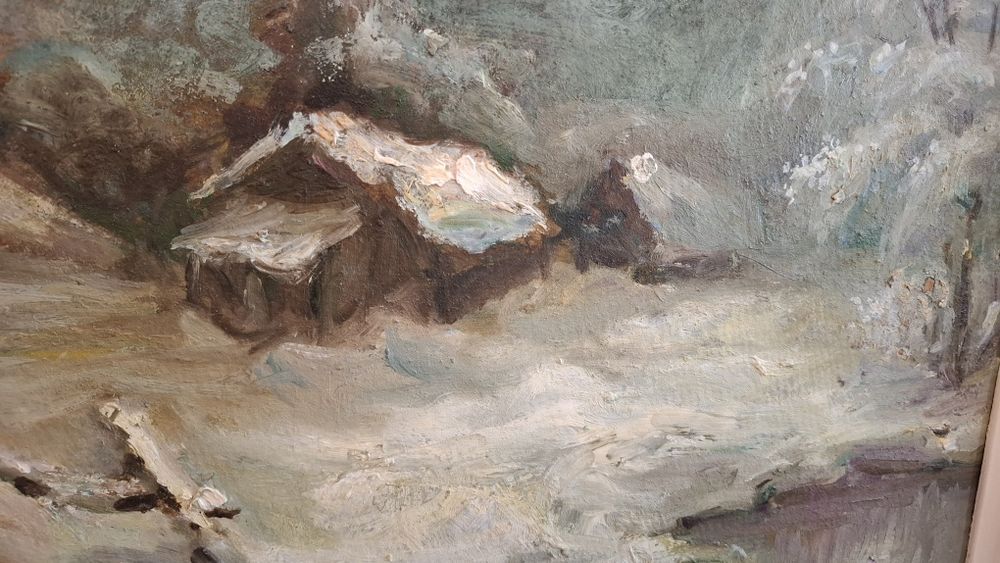 Tablou vechi, ulei pe carton, rama lemn, semnat