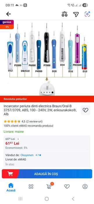 Set 3 incarcatoare noi periuta de dinti electrica Braun/OralB seria 3757