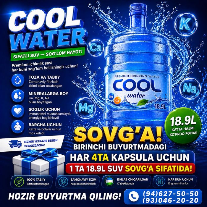 COOL WATER — premium darajadagi ichimlik suvi