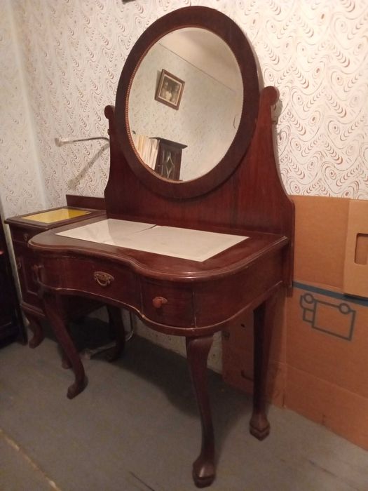 Toaletă interbelică Art Deco cu oglindă originală – lemn masiv