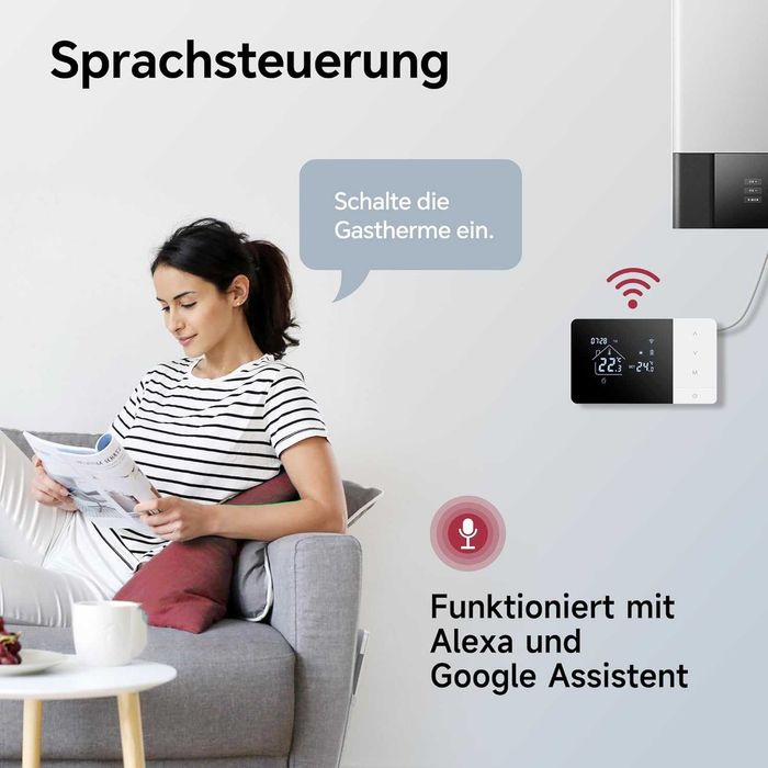 Termostat Beok BOT-W506-W/B-WIFI centrală termică gaz,wireless încălzire,WiFi cu suport pentru control vocal (Alexa),programat individual fiecare zi
