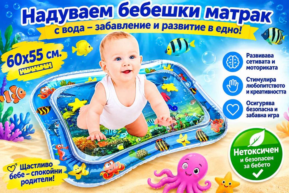 Нетоксичен надуваем бебешки матрак с вода 60*55 см.