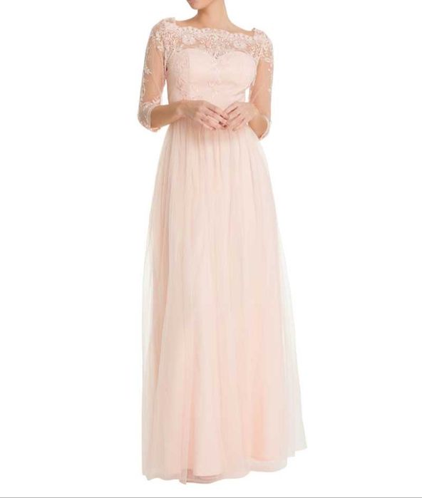 Сватбена булчинска абитурентска рокля от Англия бледорозова размер М