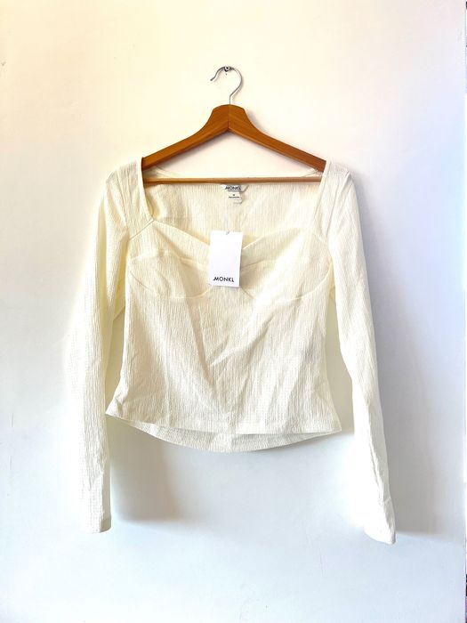 Скъсена блуза на MONKI сърцевидно деколте размер М екрю