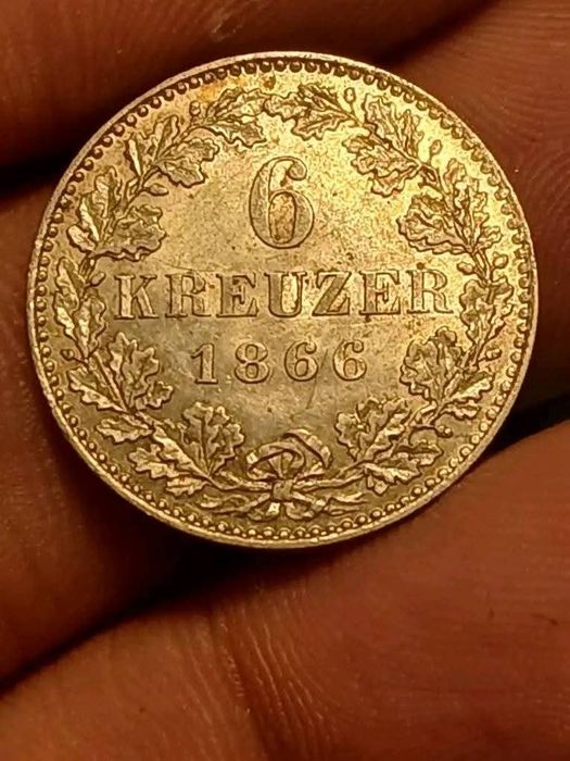 6 kreuzer 1866г. тираж 38.000 UNC/MS62/63