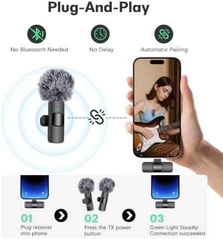 Нов Безжичен двоен Lavalier микрофон за iPhone Android USB-C Lightning TikTok влог видео