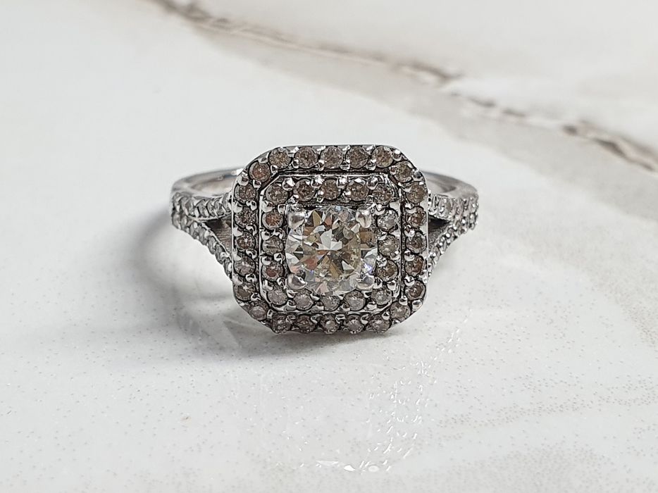 Inel din aur alb de 14K cu diamante naturale – mărime 54 – 4,48 g