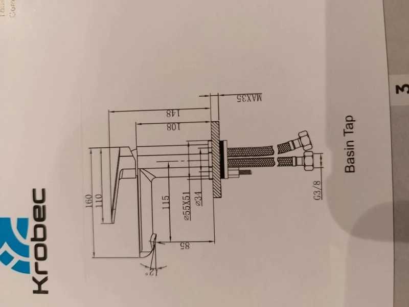 Baterie pentru lavoar Krobec Blinton din alamă