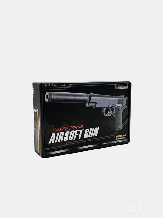 Игрушечный пистолет Airsoft Gun — Металлический корпус, с глушителем
