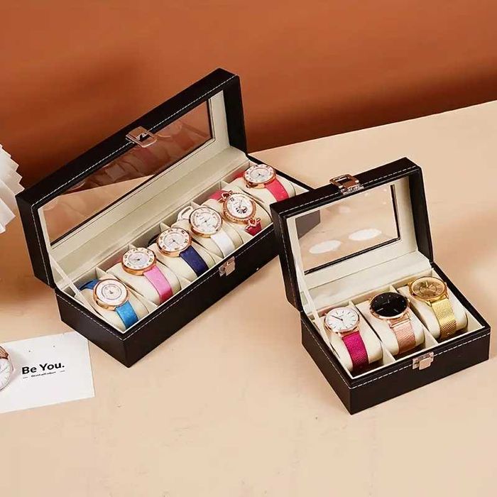 Луксозна кожена кутия за съхранение на часовници в различни размери