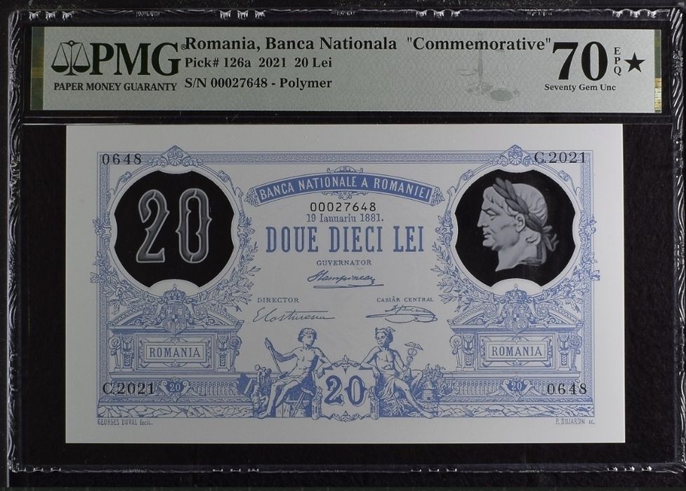 Bancnota gradata PMG Comemorativa 20 lei 1881