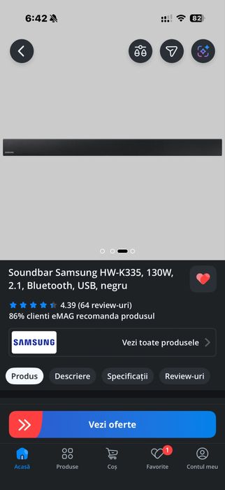 Soundbar Samsung HW-K335, 130W, 2.1, Bluetooth, USB