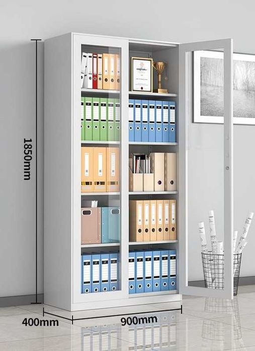 Zanglamaydigan po‘latdan kitob javoni — kuchli metall tokchalar bilan