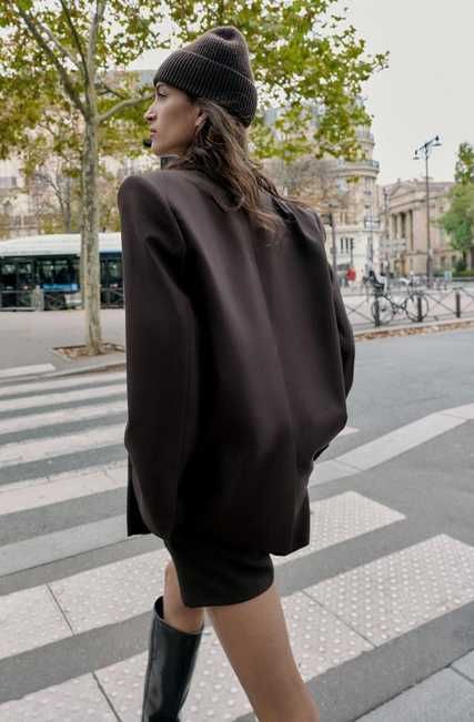 ZARA ДВУБОРТНЫЙ БЛЕЙЗЕР ОВЕРСАЙЗ chocolate brown XS (фактически M-L)