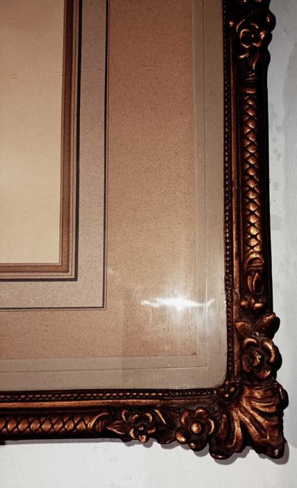 Tablou vechi desen in creion, portret dama, rama antica 1926