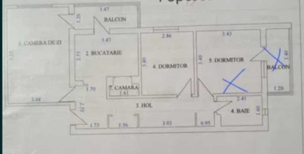 Apartatament  Fieni 3 camere/2 balcoane decomandat