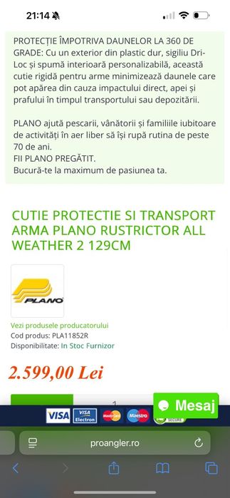 Vând cutie arme Plano Rustrictor NOUA