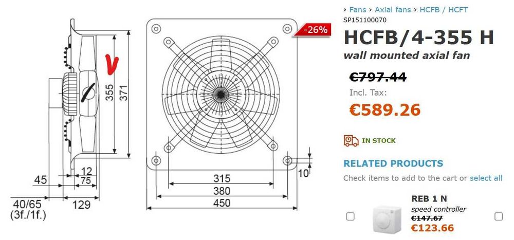 Испански аксиален вентилатор HCFB 4/355