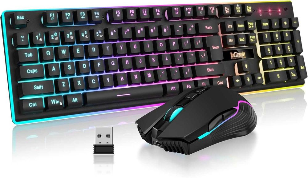 Set Tastatură mouse wireless gaming RedThunder K10,3800mAh,lumini LED