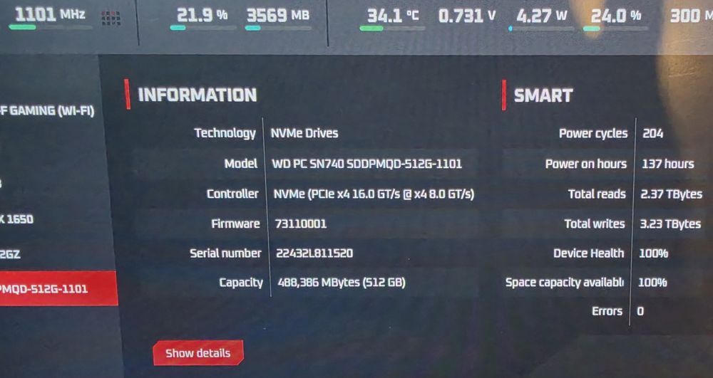 1TB Western Digital PC SN740 512GB NVMe PCIe 4.0 x4