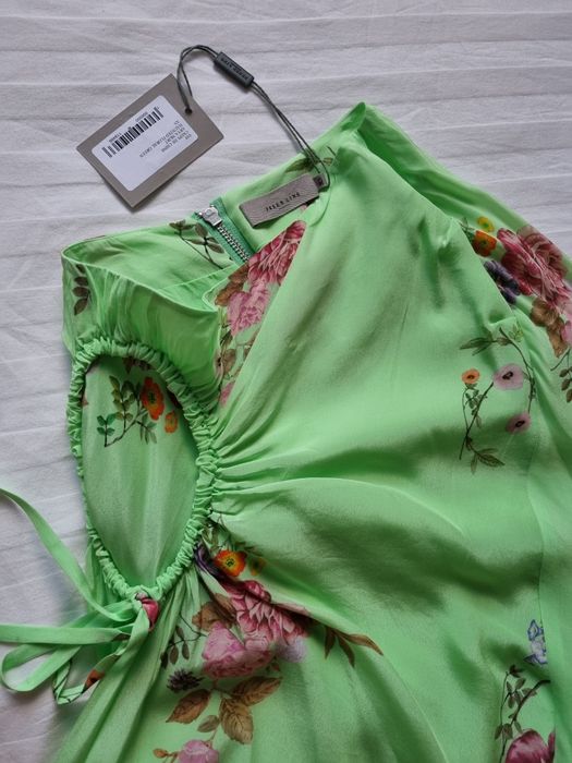 Пола миди XS размер PREEN официална ежедневна асиметрична зелена принт