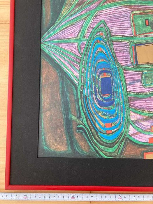 Print oficial inramat Friedensreich Hundertwasser rama aluminiu rosie