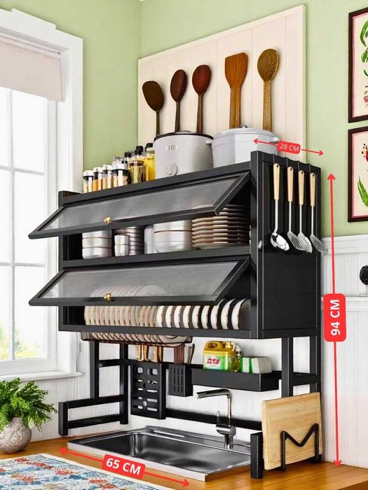 Metall oshxona idishlar qurutgichi, rakovina ustiga, ko'p funktsiyali