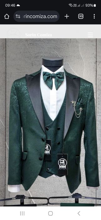 Sacou, vestă și papion mire - verde, mărimea M, Sorin Comiza