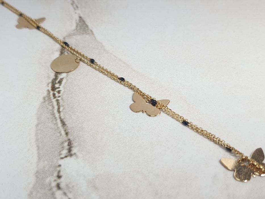 Brățară dublă de picior din aur de 14K cu fluturi și bănuț