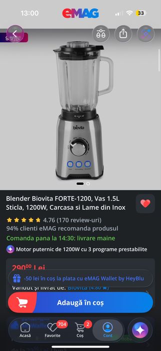 Blender Biovita, vas 1,5 L. PRET FIX