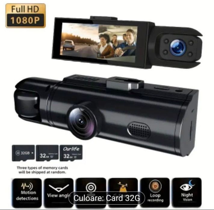 Cameră de bord cu 3 camere Wifi şi aplicație + card 32 GB