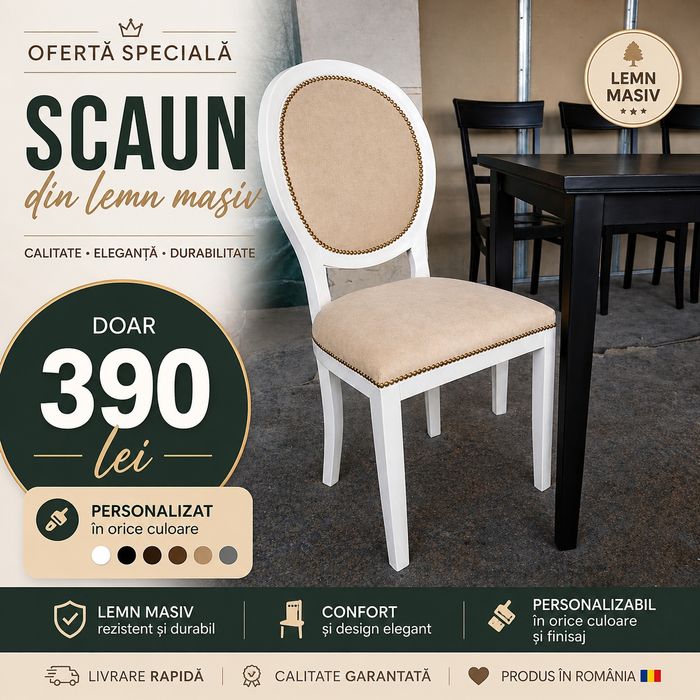 Scaune Premium din Lemn Masiv – La Comandă, Personalizabile pentru Restaurante și Acasă