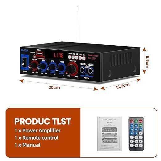 Мини Bluetooth усилвател, стерео с миксер с  карта и вход за микрофон