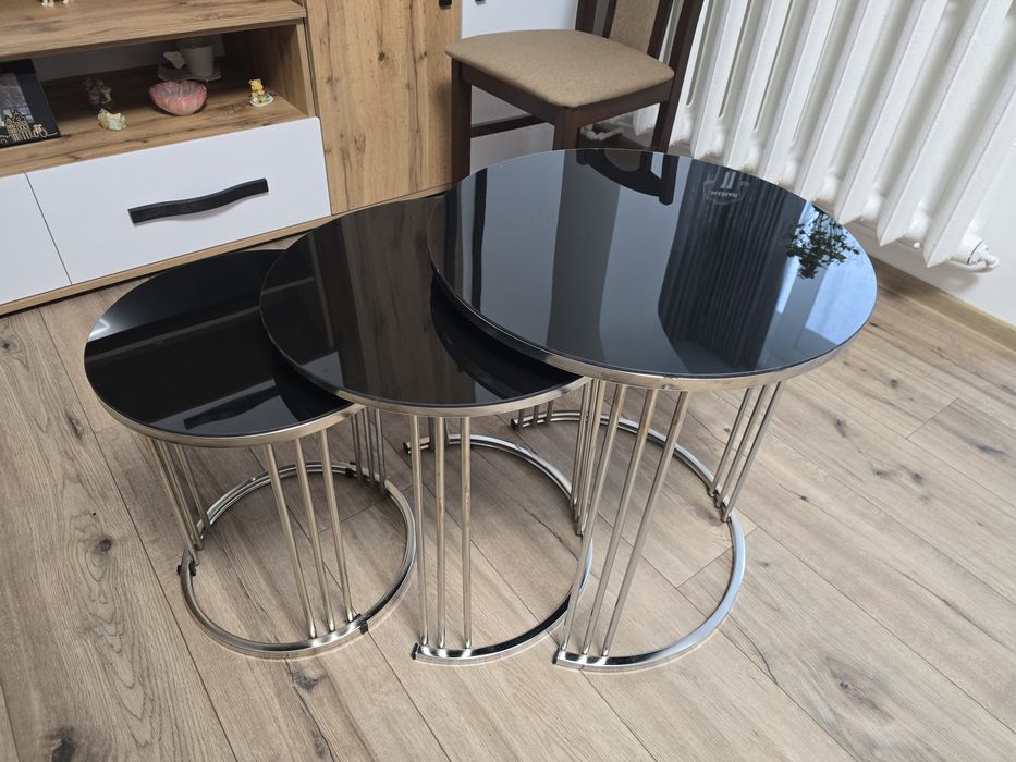 Set 3 măsuțe de cafea – blat negru lucios
