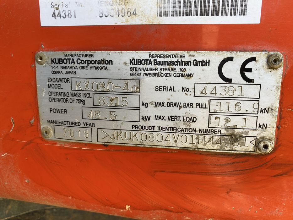 De vanzare sau da inchiriat excavator Kubota KX080-4 CX